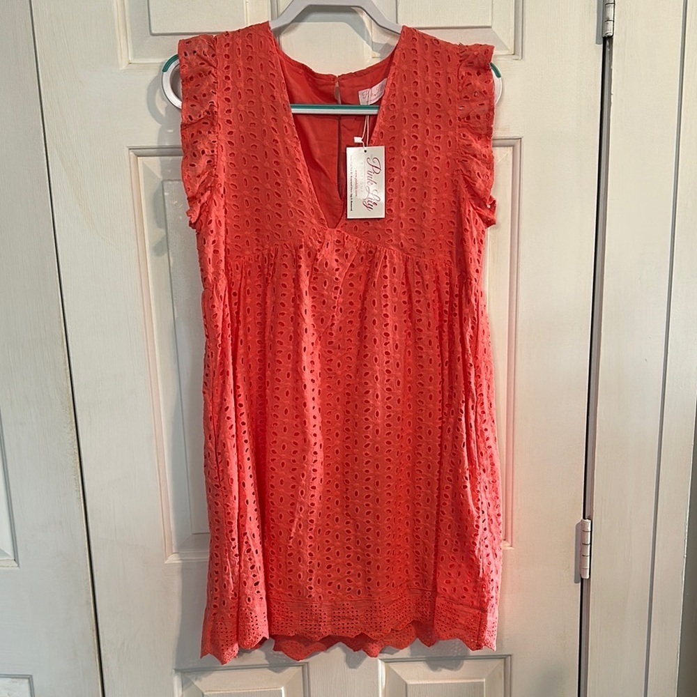 Pink Lily Coral Eyelet Mini Dress